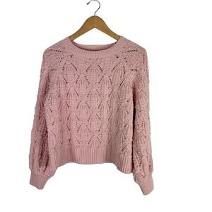 Harper Heritage Sweater Pink‎ Balloon Sleeve Cropped Size M Coastal Beachy